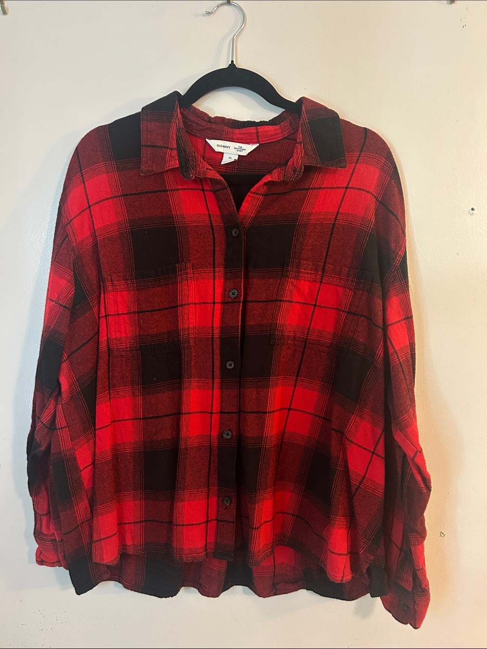 Old Navy Red and Black Plaid Boyfriend Flannel